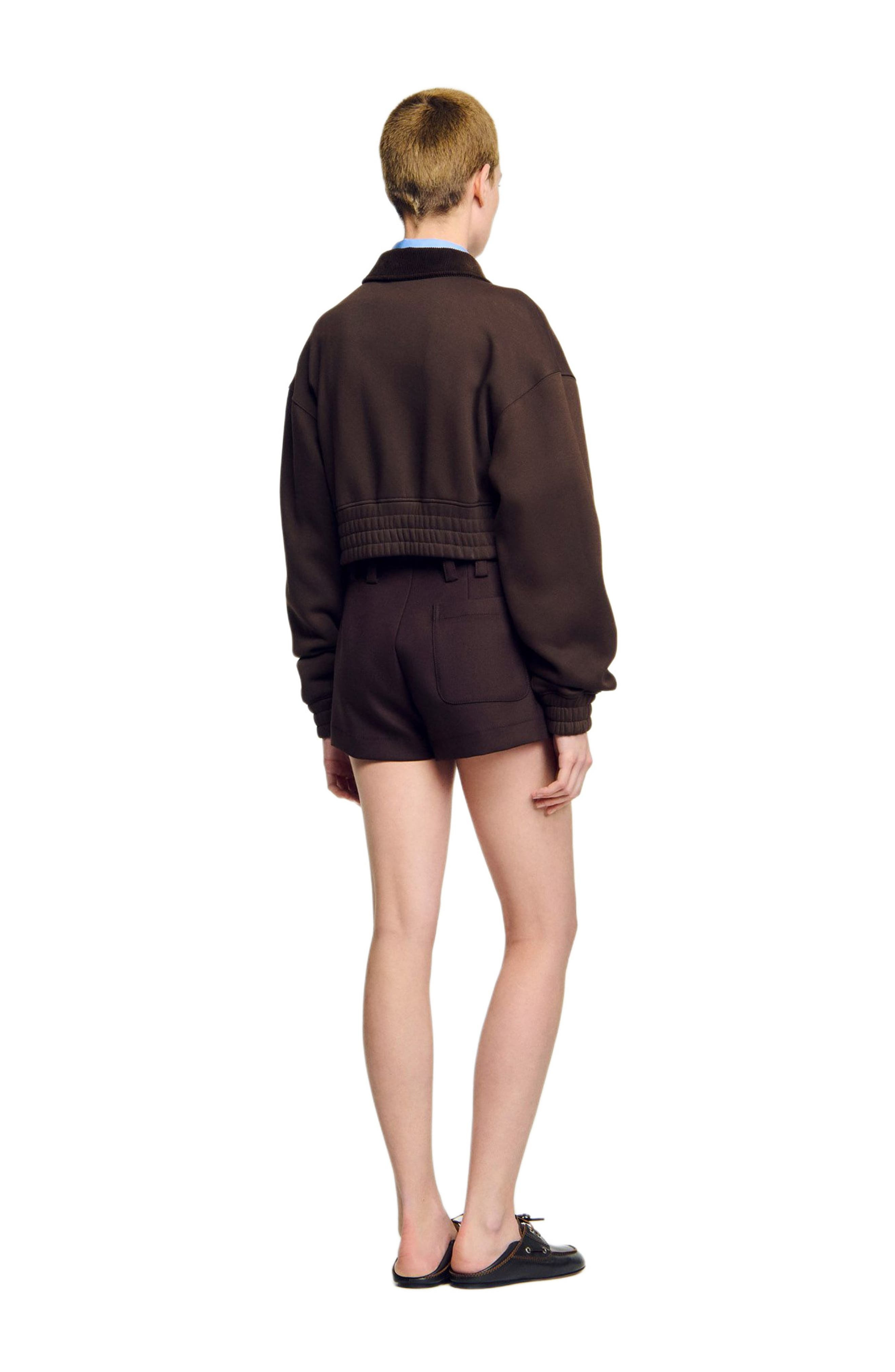 SANDRO Cropped dual-fabric sweatshirt in Brown at Nordstrom - 2