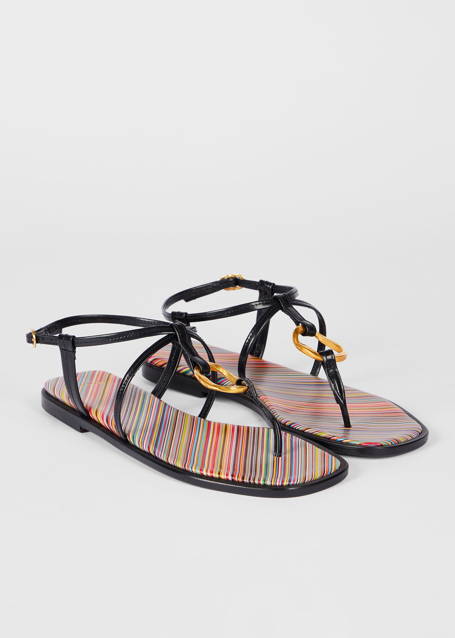 Women's Black 'Lemmon' Signature Stripe Strappy Sandals - 2