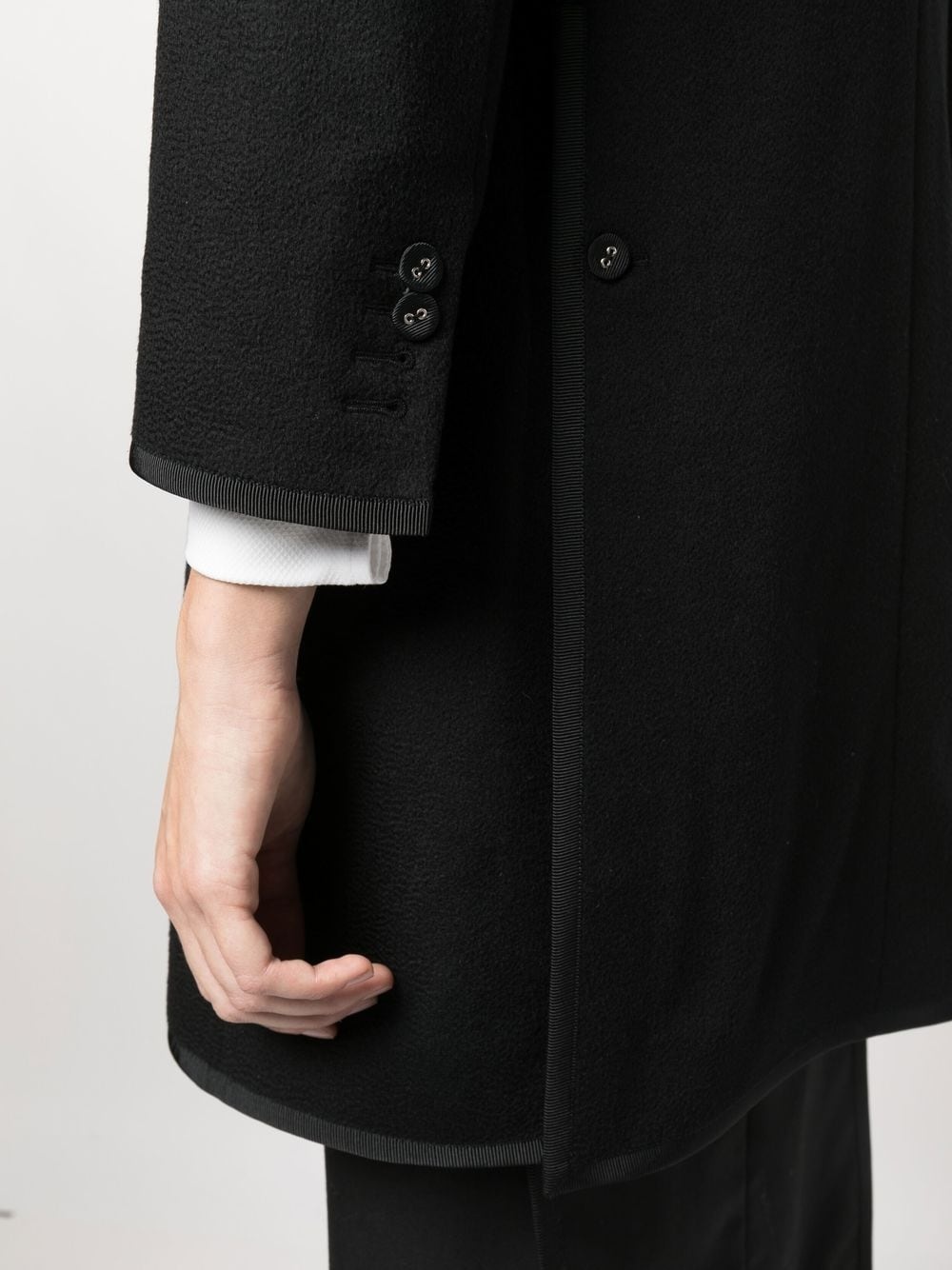 long grosgrain ribbon-trim coat - 5