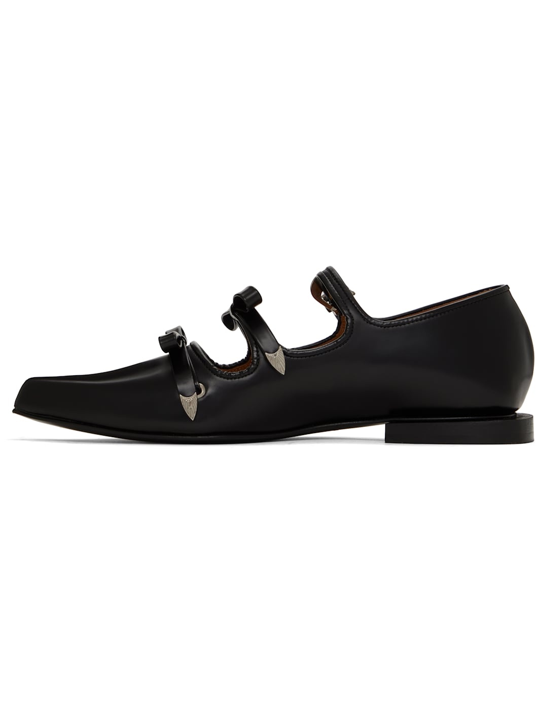Black Pointed Toe Ribbon Ballerina Flats - 3
