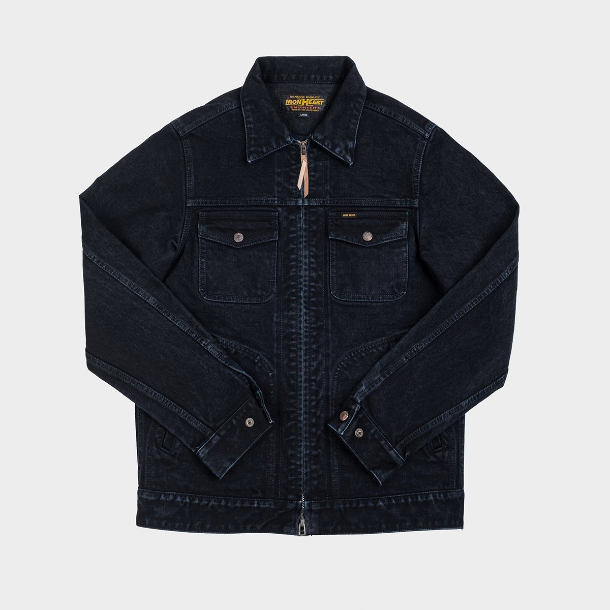 IHJ-123-OD 14oz Broken Twill Selvedge Denim Work Jacket - Indigo Overdyed Black - 1