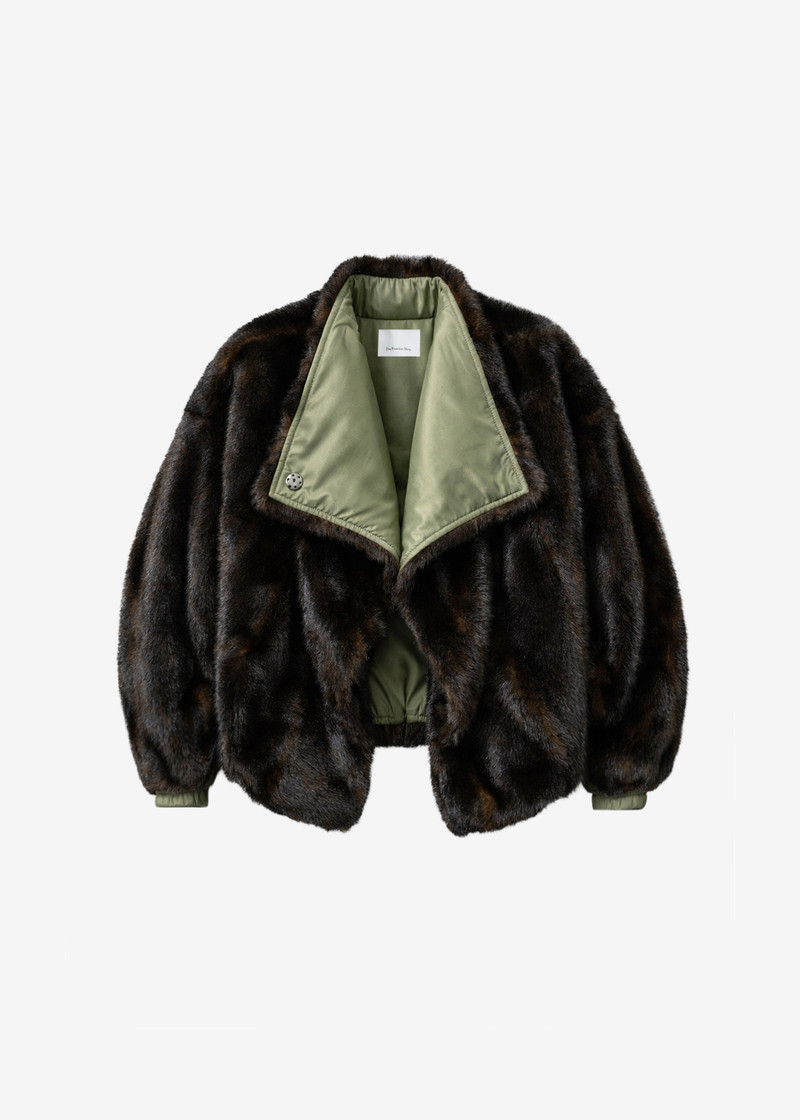 Vera Faux Fur Reversible Short Coat - Brown/Green 1