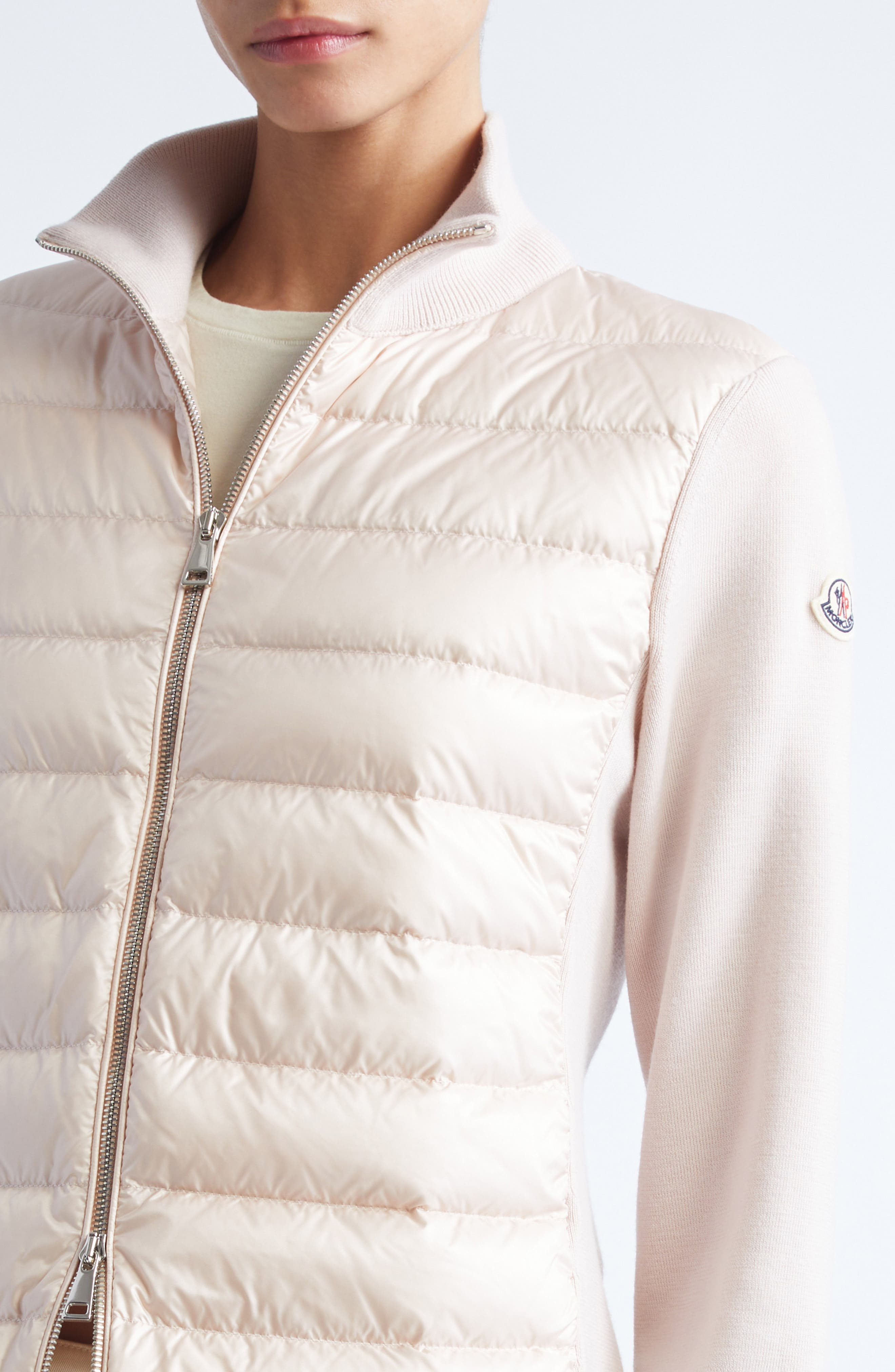 Moncler Wool Knit & Quilted Down Cardigan in Mother Of Pearl at Nordstrom - 5