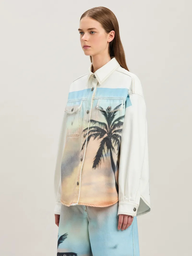 Sunrise Palm denim overshirt - 4