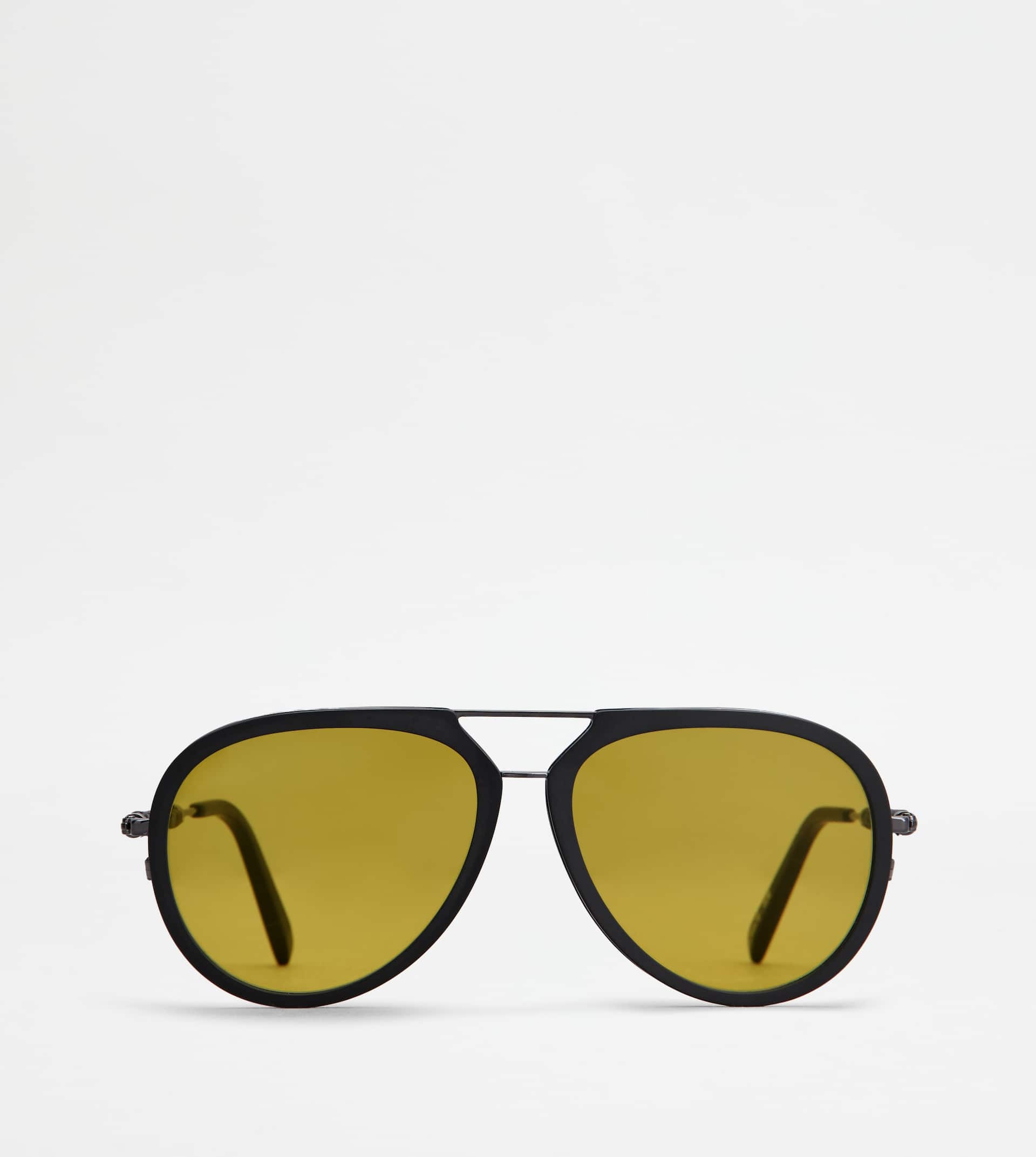 SUNGLASSES WITH TEMPLES IN LEATHER - GREY - 1