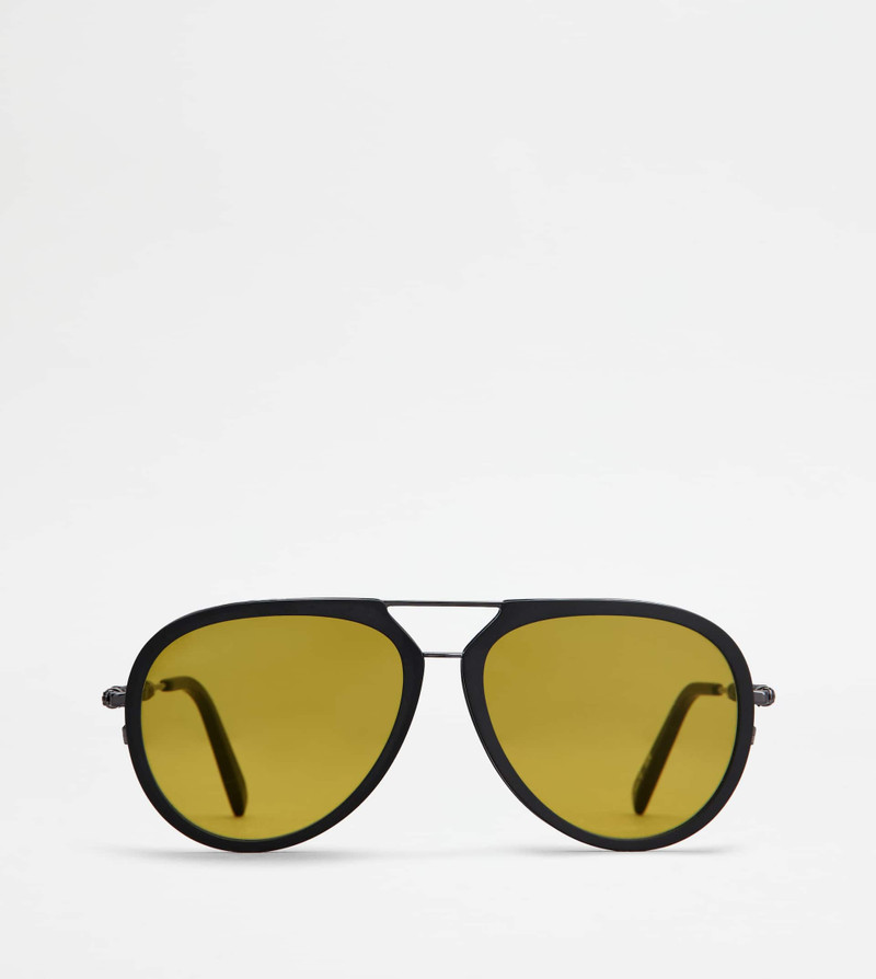 SUNGLASSES WITH TEMPLES IN LEATHER - GREY 1