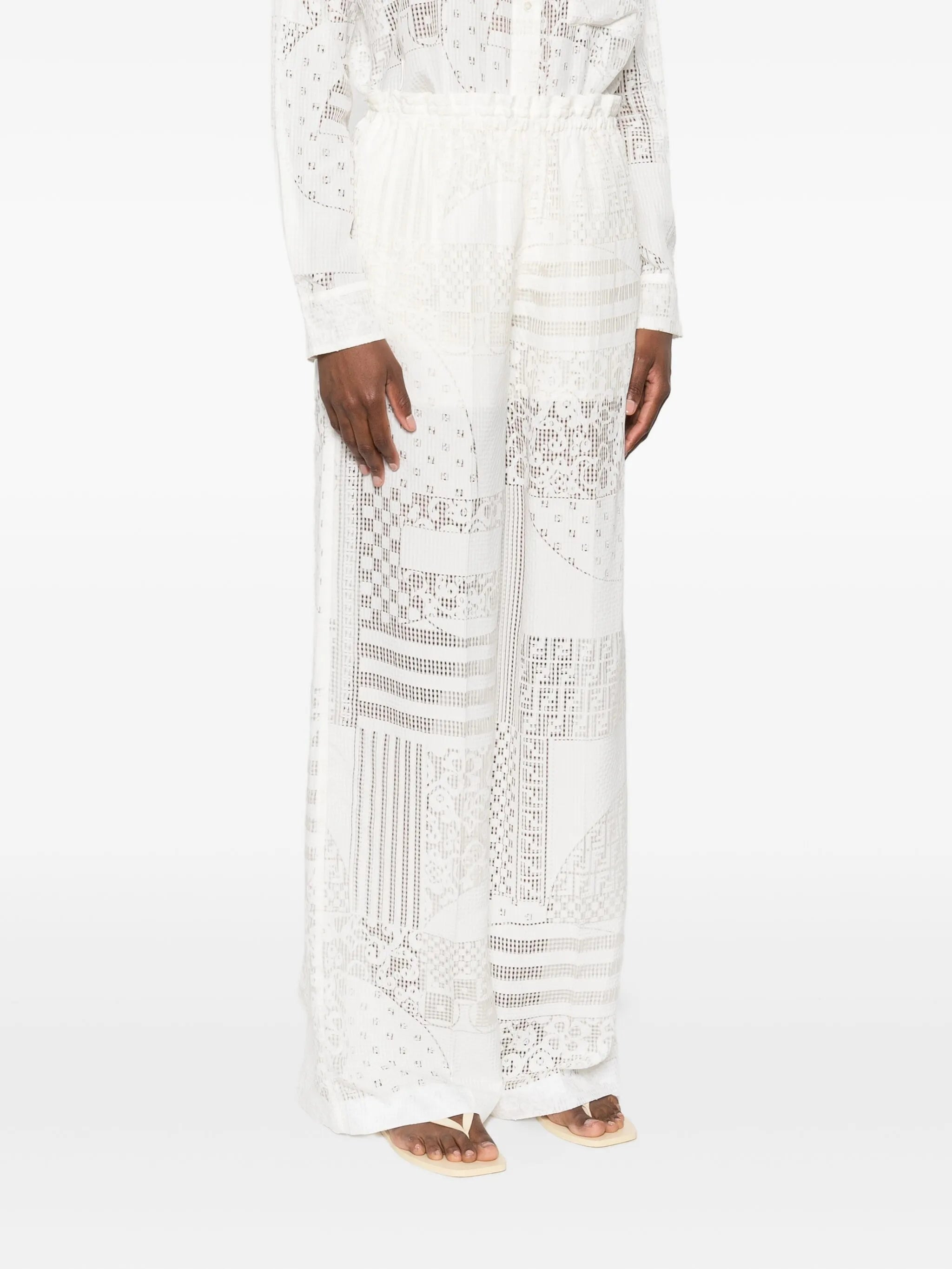 lace-panel trousers - 3