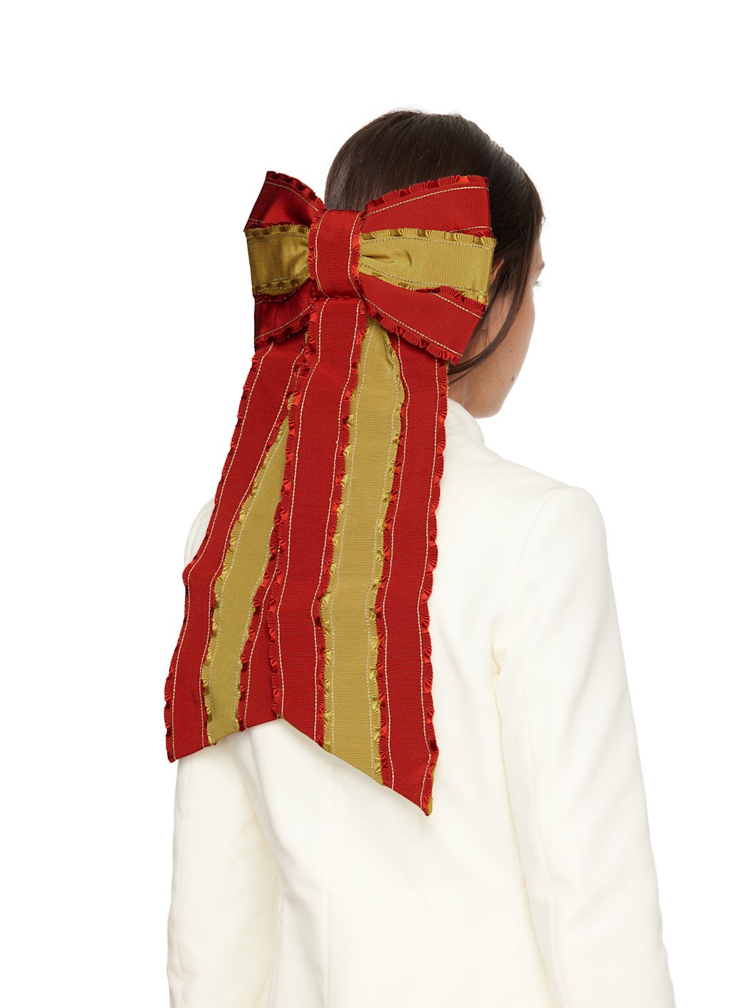 Red & Yellow Winner's Sash Bevel Bow Barrette - 3