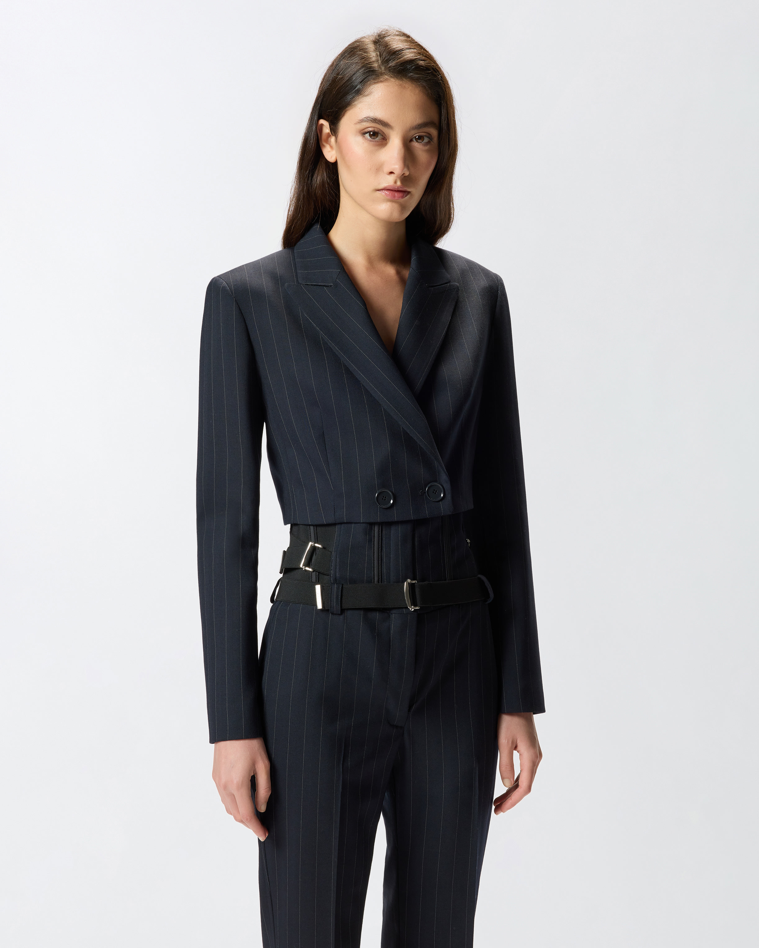 SHORT PINSTRIPE POLY WOOL BLAZER - 2