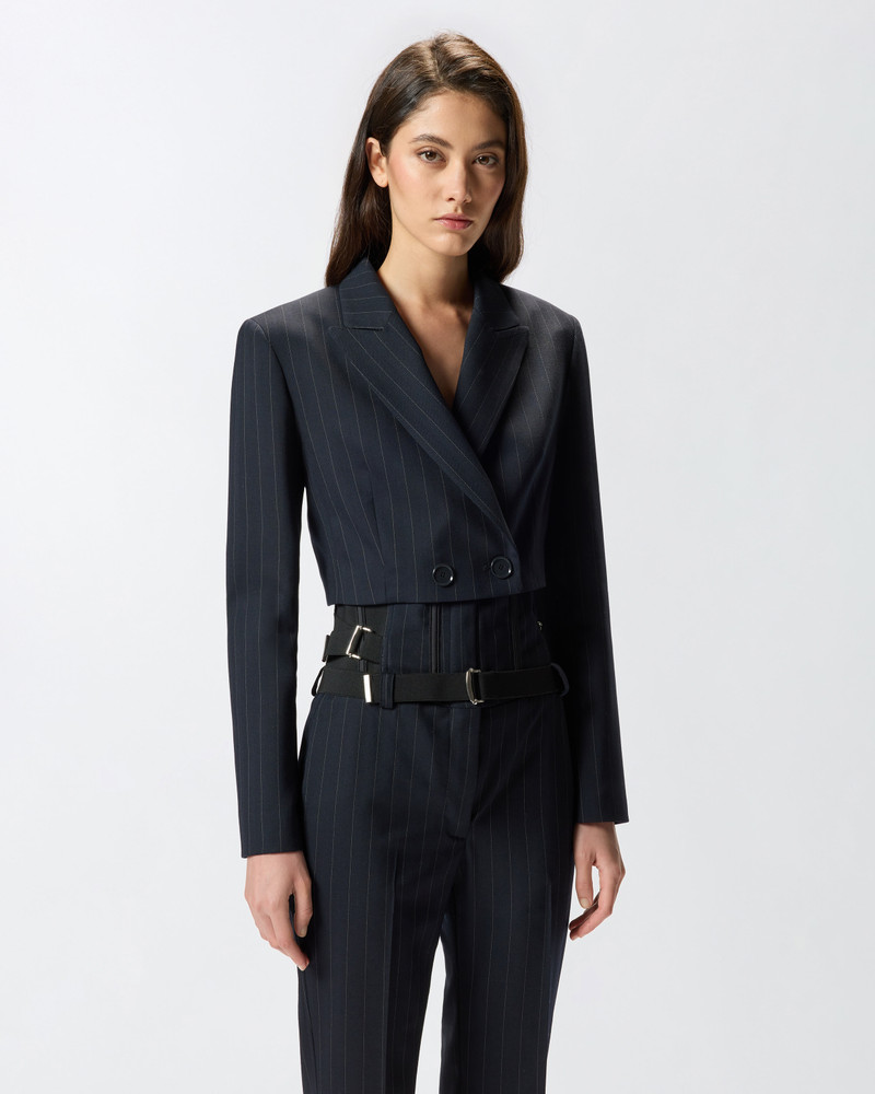PINKO SHORT PINSTRIPE POLY WOOL BLAZER outlook