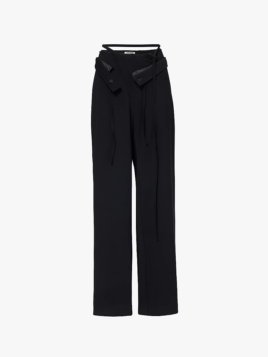 Double Fold Suit drawstring-waistband wide-leg high-rise woven trousers - 1