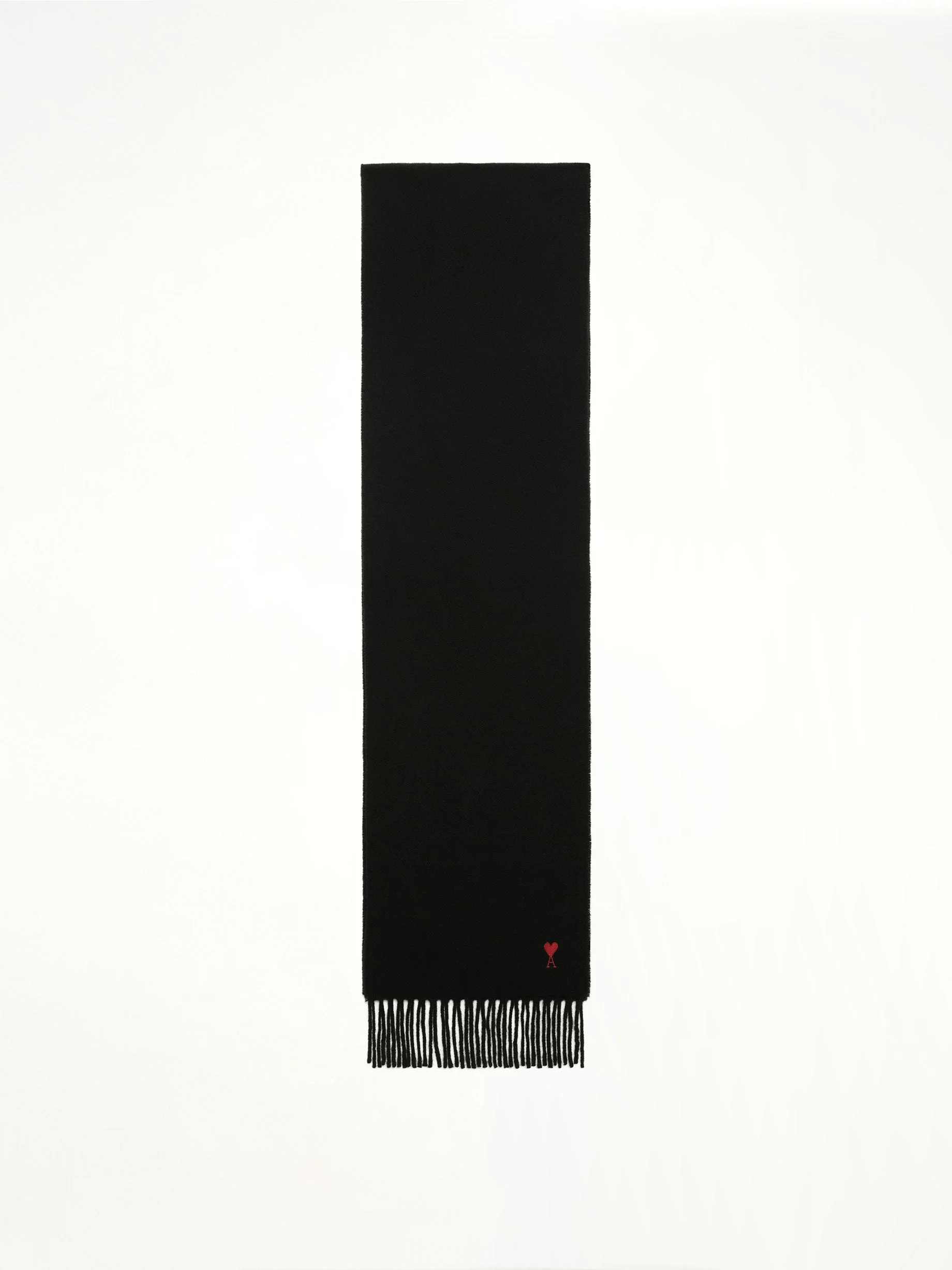 Wool Scarf with Red Ami De Coeur Embroidery in Black - 1