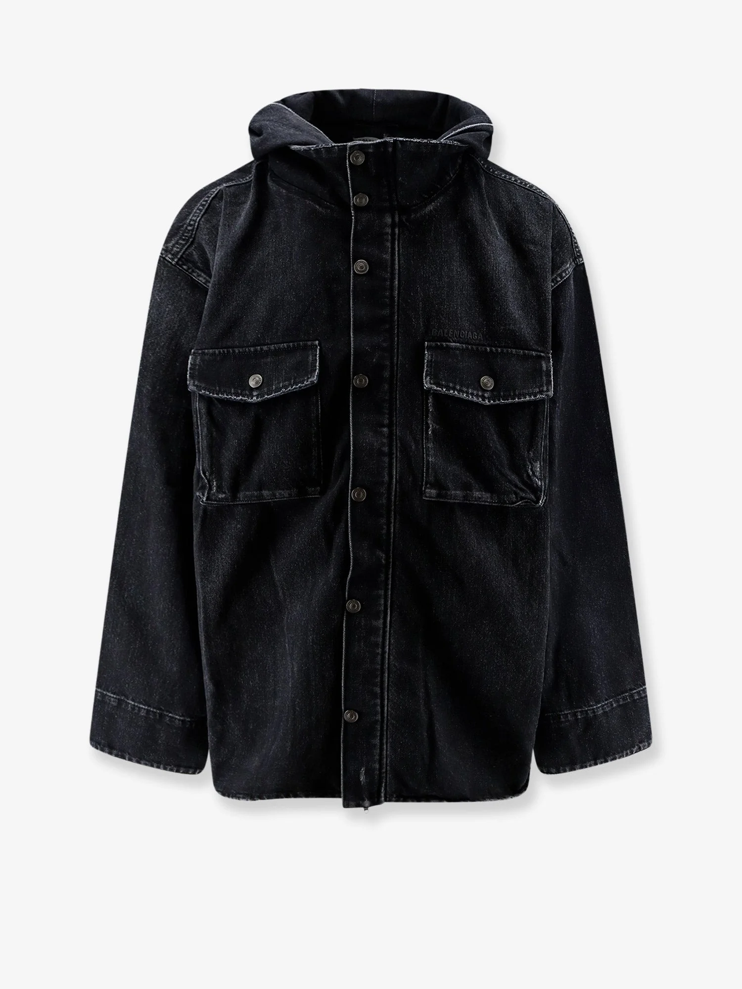 Balenciaga Black Denim Jacket with Embroidered Logo - 1