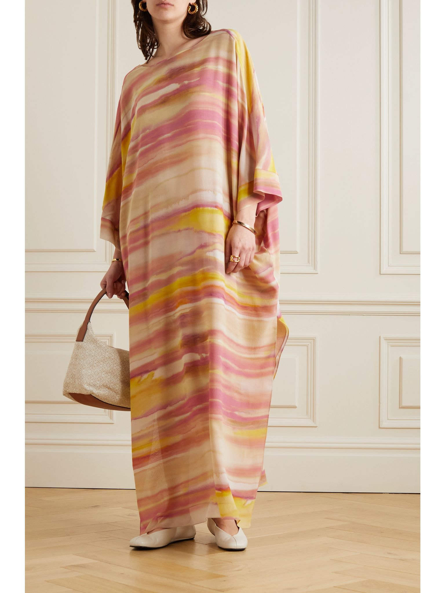 Cillia striped silk-chiffon maxi dress Yellow - 2