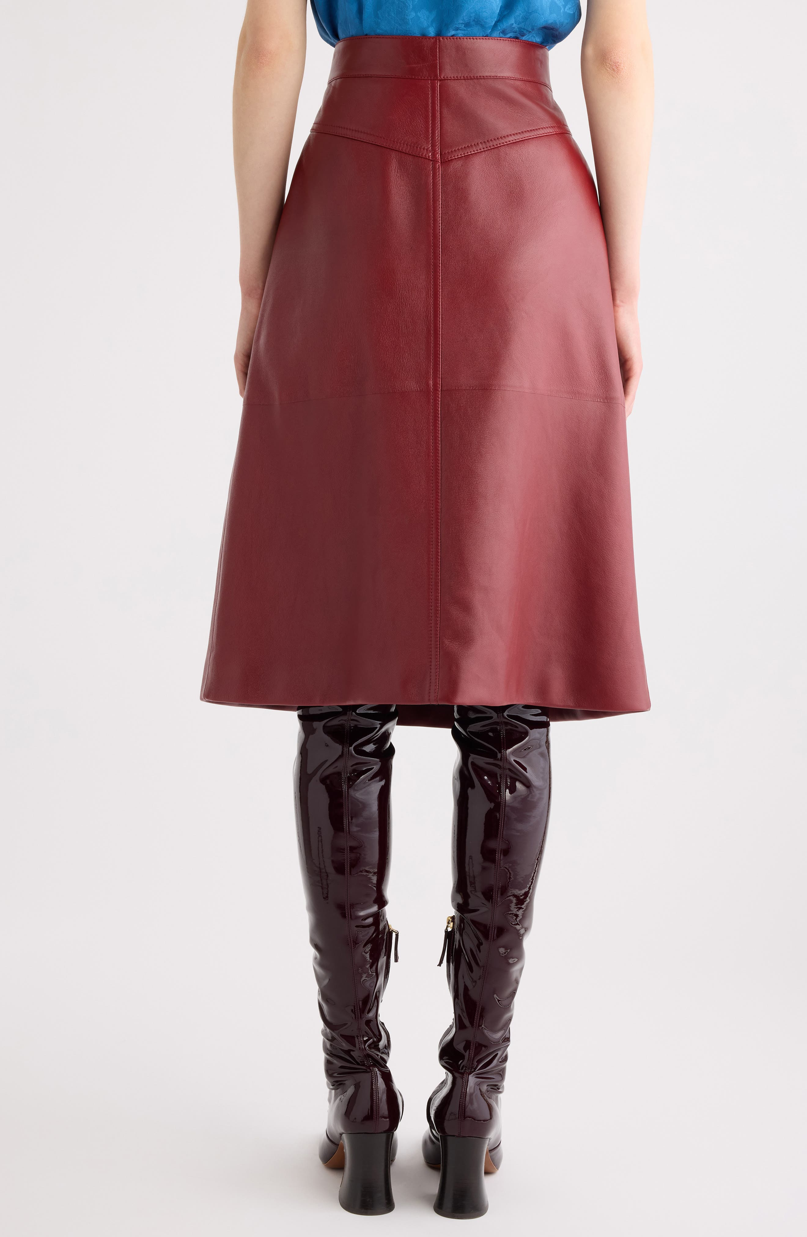 Chloé Inverted Pleat Lambskin Leather Skirt in Dark Ruby at Nordstrom - 3