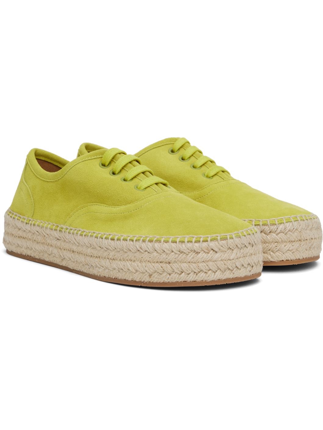Yellow Suede Lace-Front Platform Espadrilles - 4