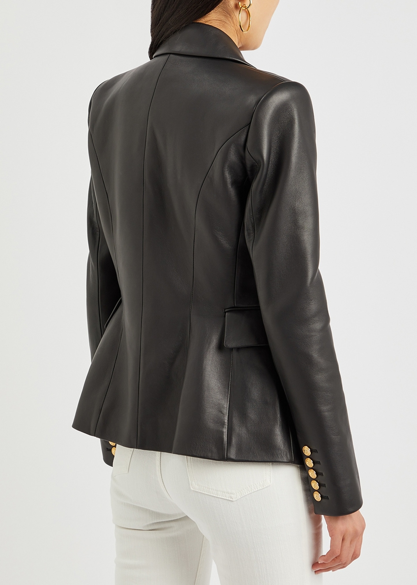 Black double-breasted leather blazer - 3