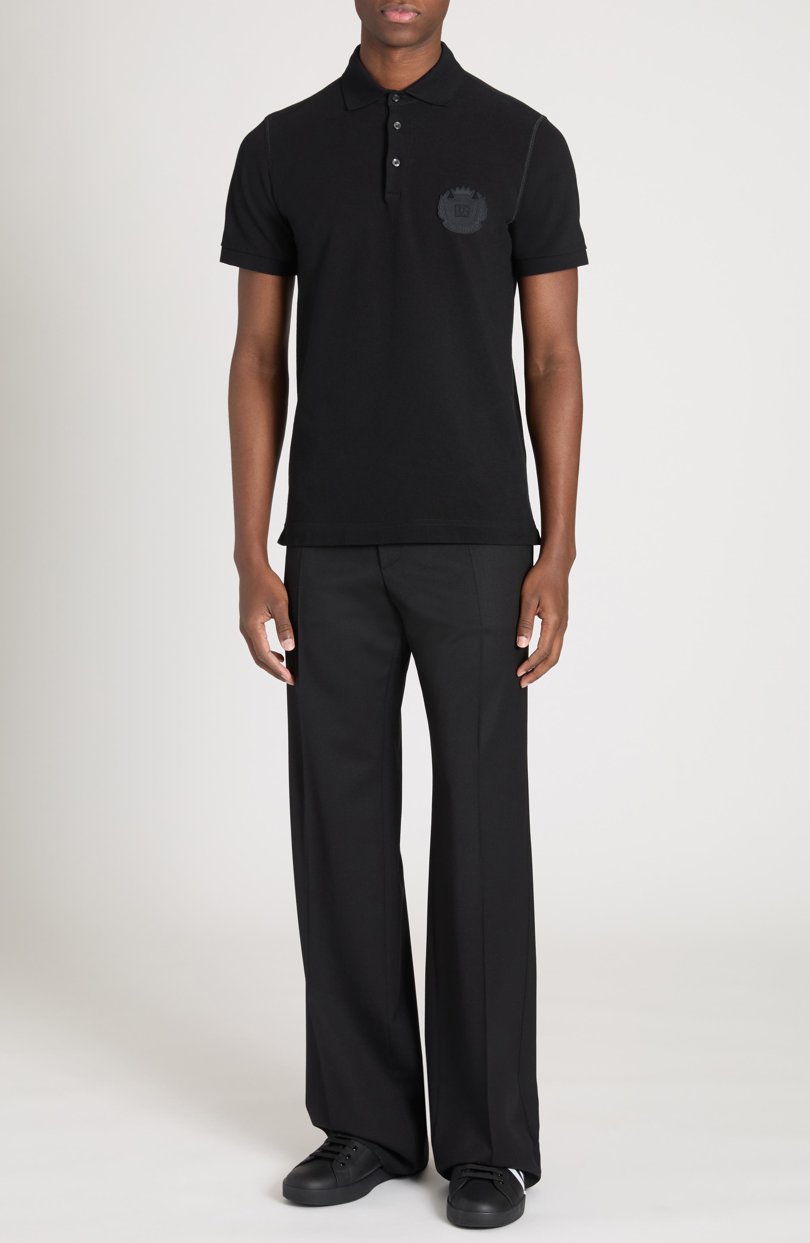 Dolce&Gabbana Logo Crest Cotton Piqué Knit Polo in N0000 Nero at Nordstrom - 2