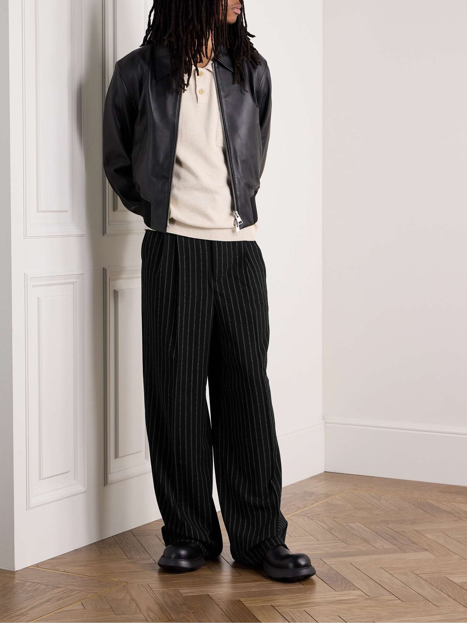 Wide-Leg Pleated Pinstriped Wool Trousers - 2