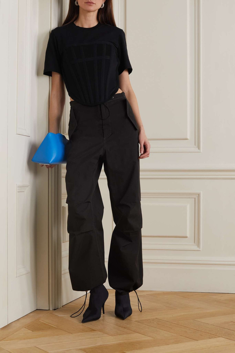 Dion Lee Cropped canvas-paneled ribbed stretch-cotton jersey T-shirt outlook