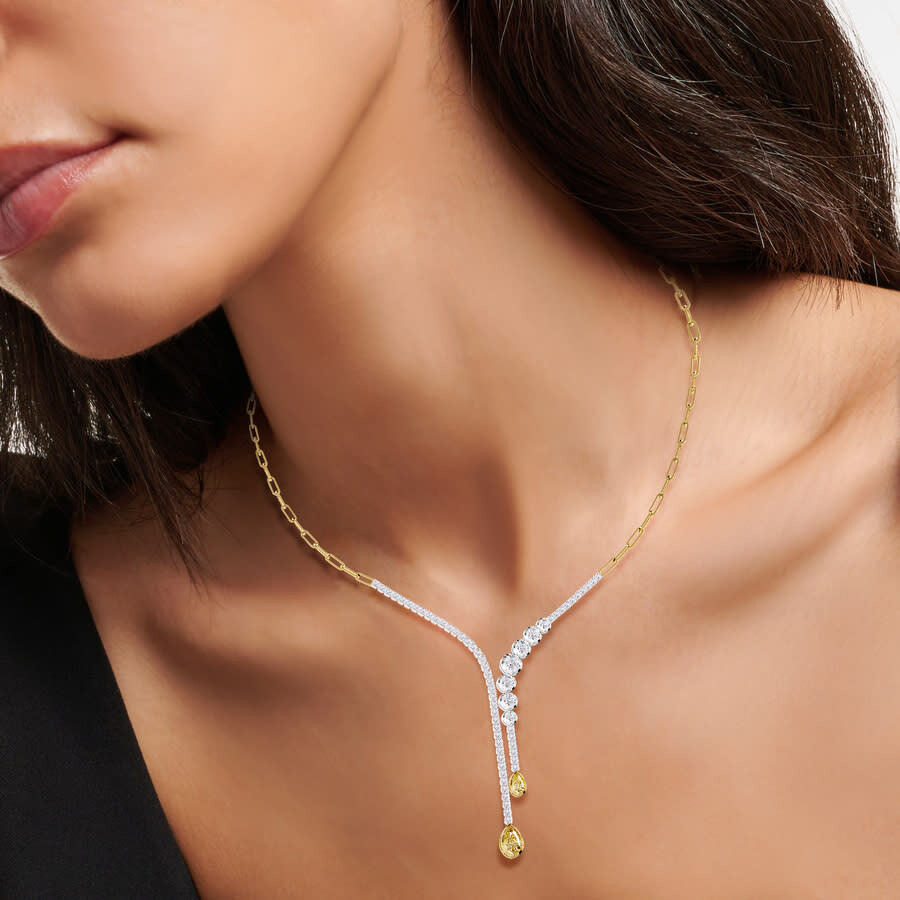 Diamond2Deal - Diamond2Deal 925 Sterling Silver Two-tone 3.8 Ct Pear Cut White & Yellow Lab Grown Diamond Drop Neck - 2
