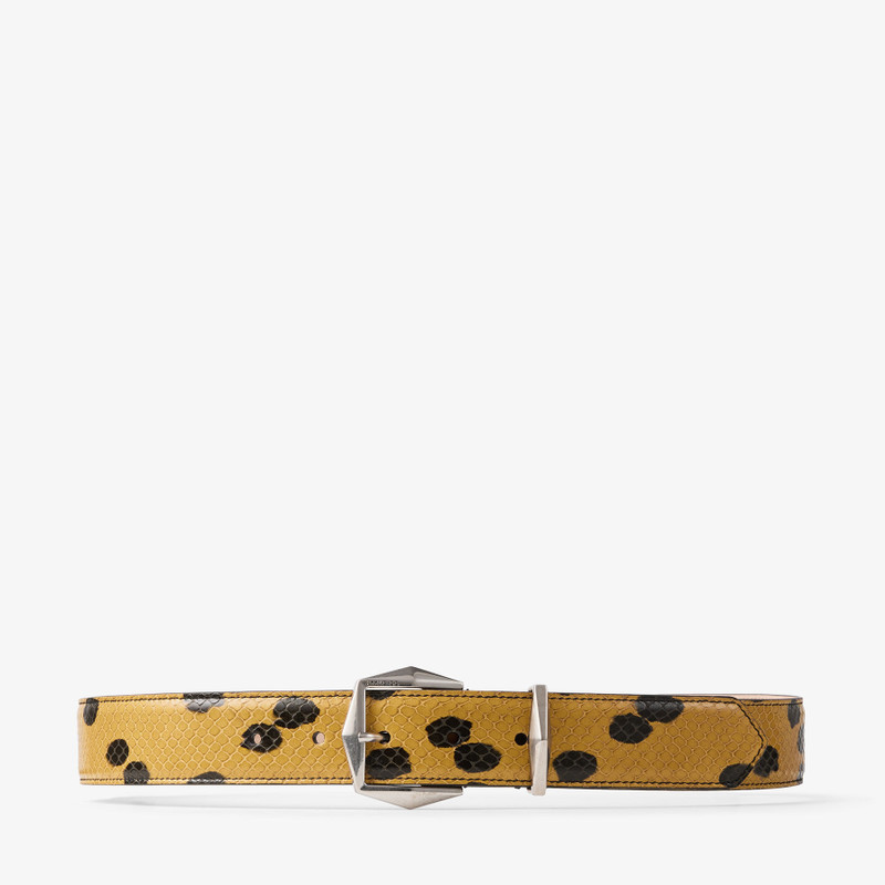 Diamond Buckle Belt Spotted Elaphe-Print Leather Belt with Diamond Buckle 1