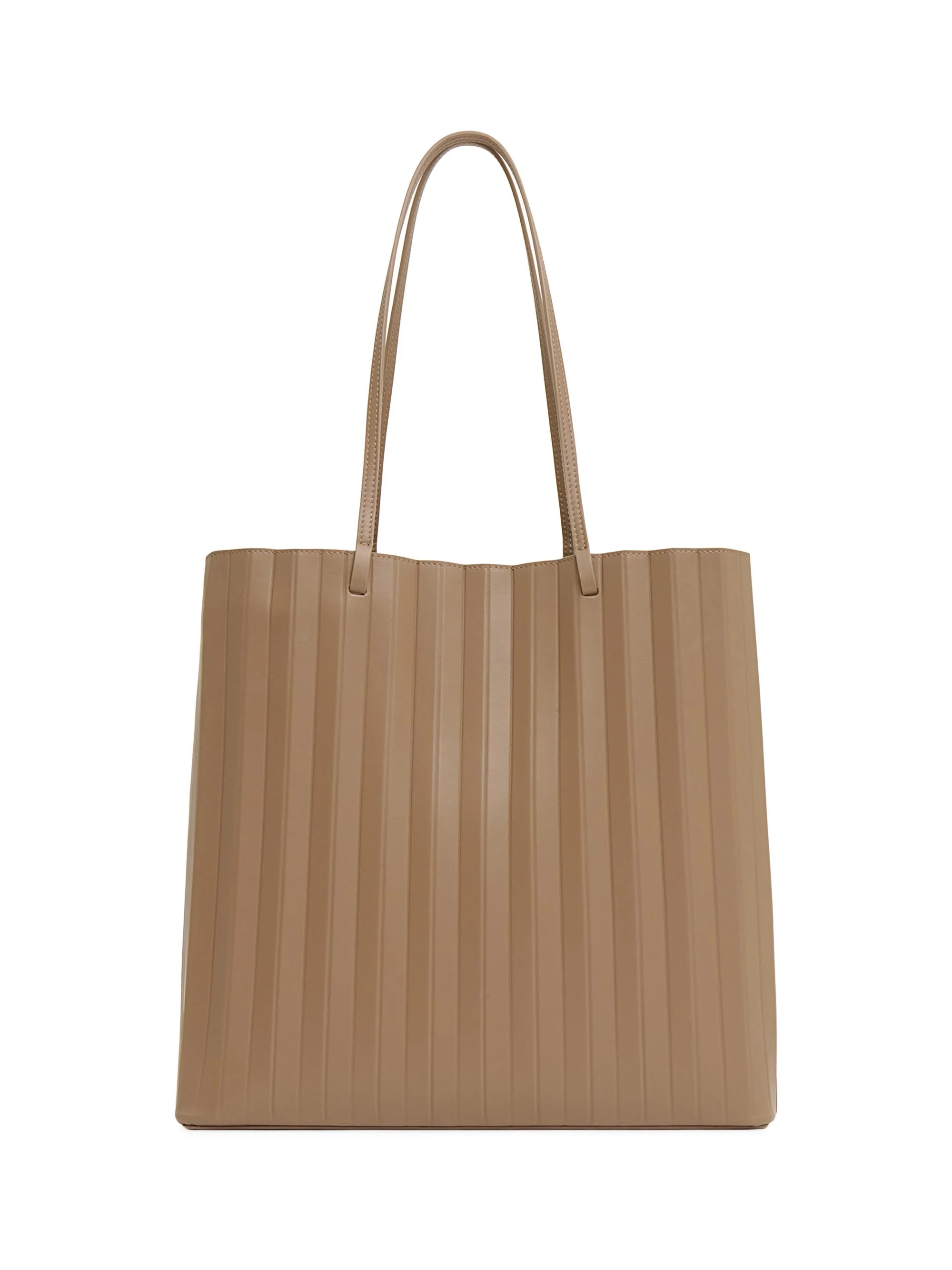 Women's Large Pleated Leather Tote Bag - Anise - 1