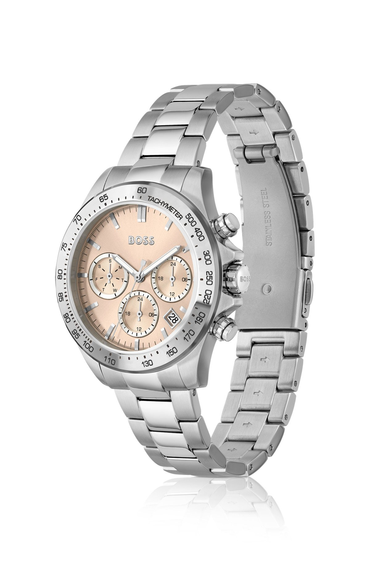 LINK-BRACELET MULTI-FUNCTIONAL WATCH WITH PINK DIAL - 2