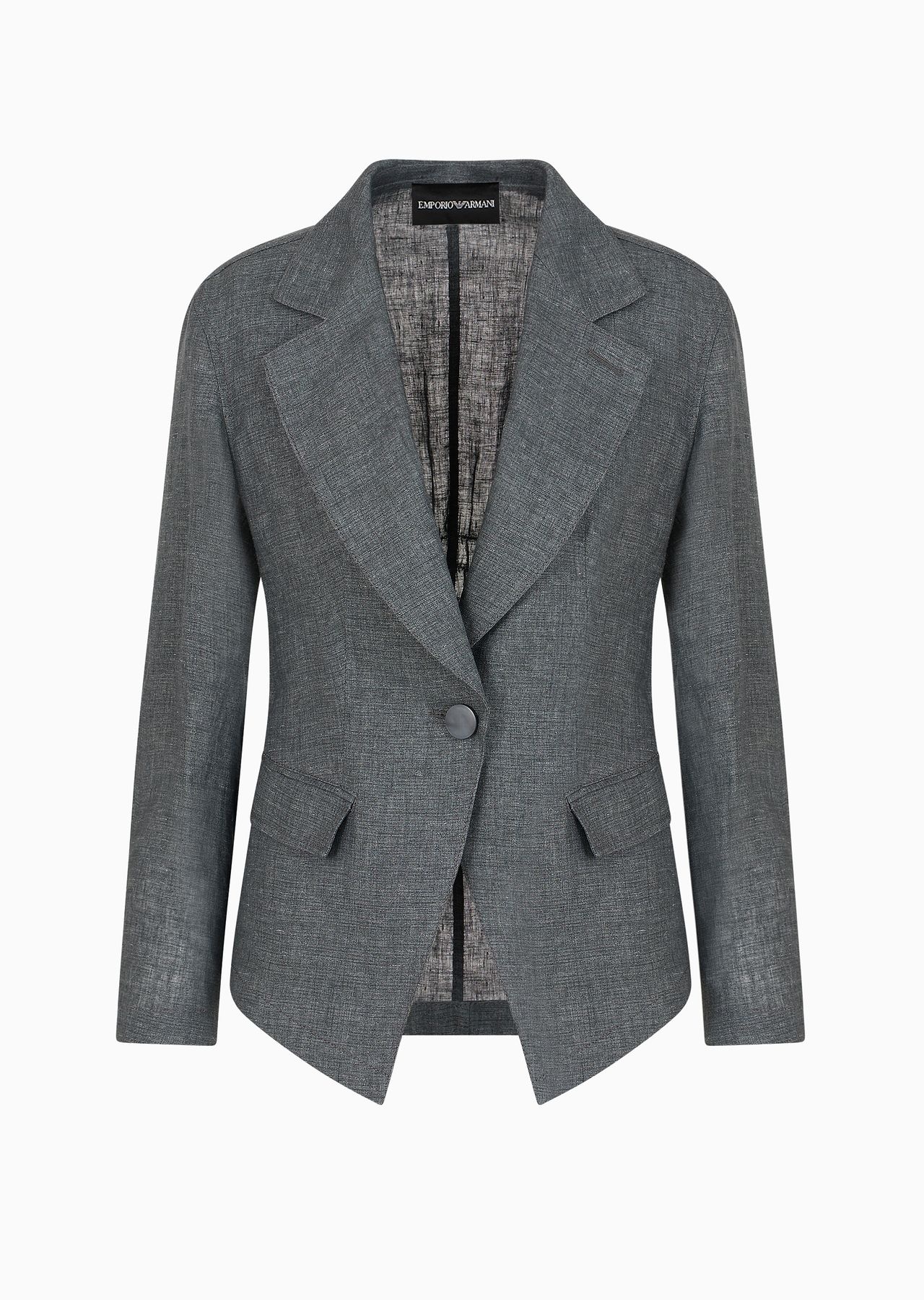 Single-breasted jacket with smocking details in washed linen - 1