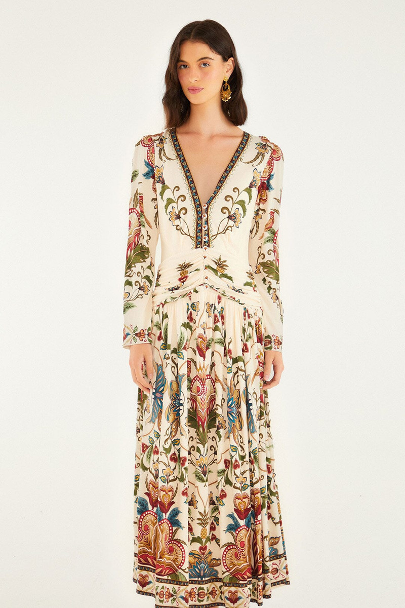 Cream Majestic Hearts Long Sleeve Midi Dress 3