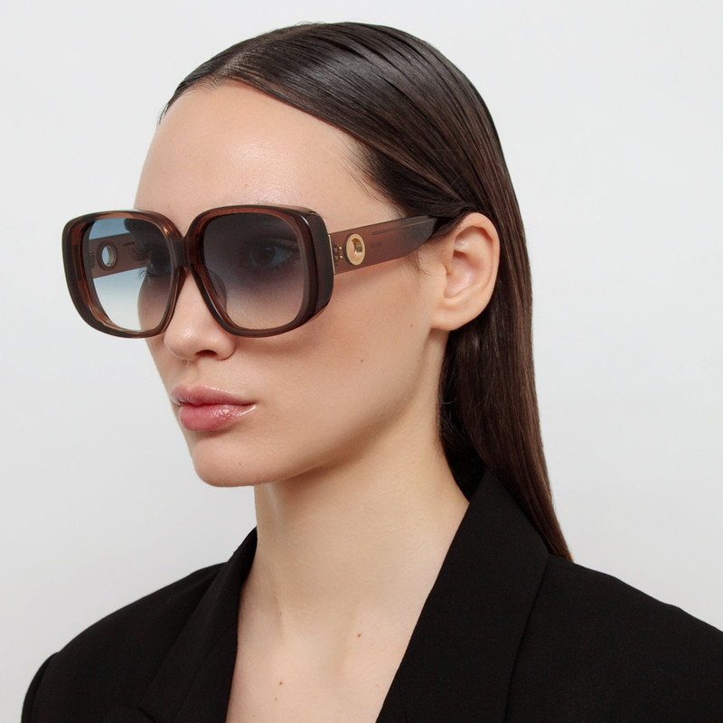 LINDA FARROW Astrid Oversized Sunglasses in Brown and Aqua outlook