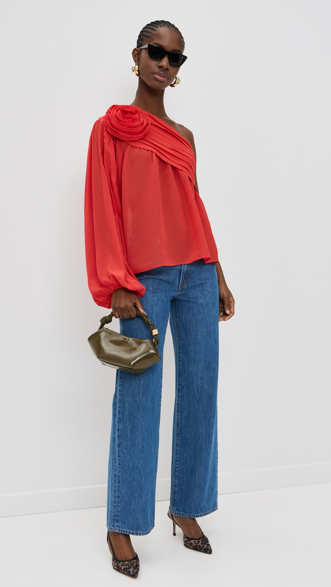 Red Rose One Shoulder Blouse - 4