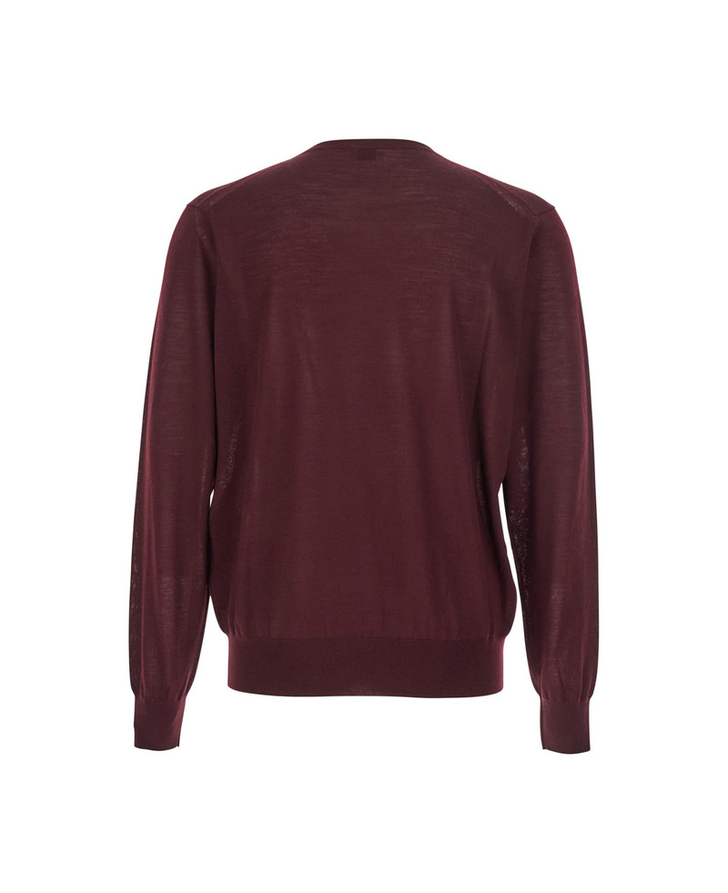 SAINT LAURENT Bordeaux Crewneck Sweater With Cassandre In Cashmere Man outlook