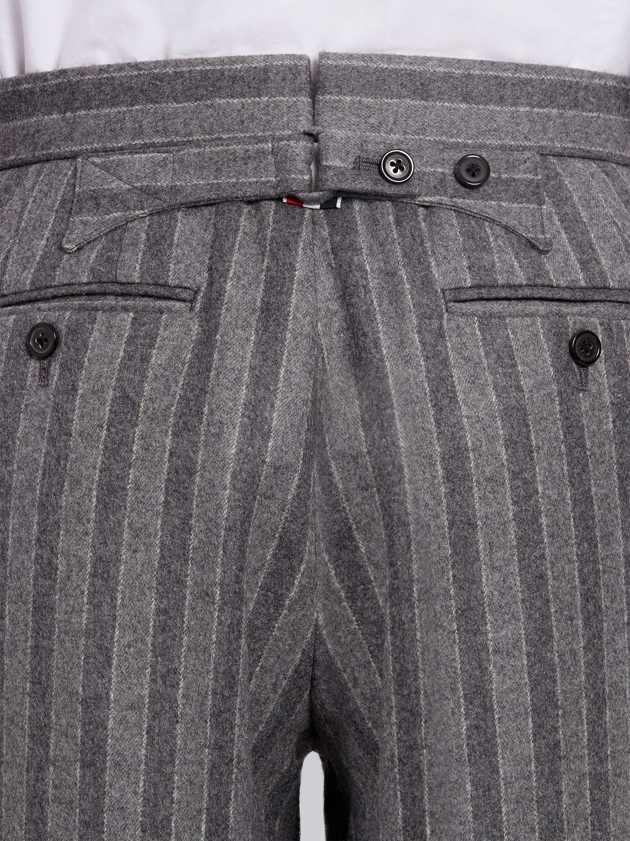 Medium Grey Ground Chalk Stripe Wool Flannel Classic Trouser - 6