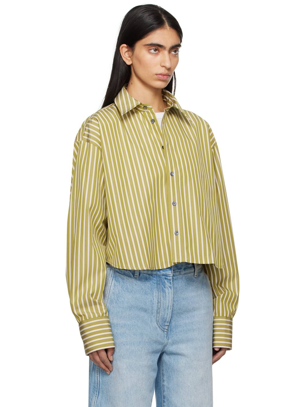 Khaki Cotton Cropped Oversized Shirt - 2