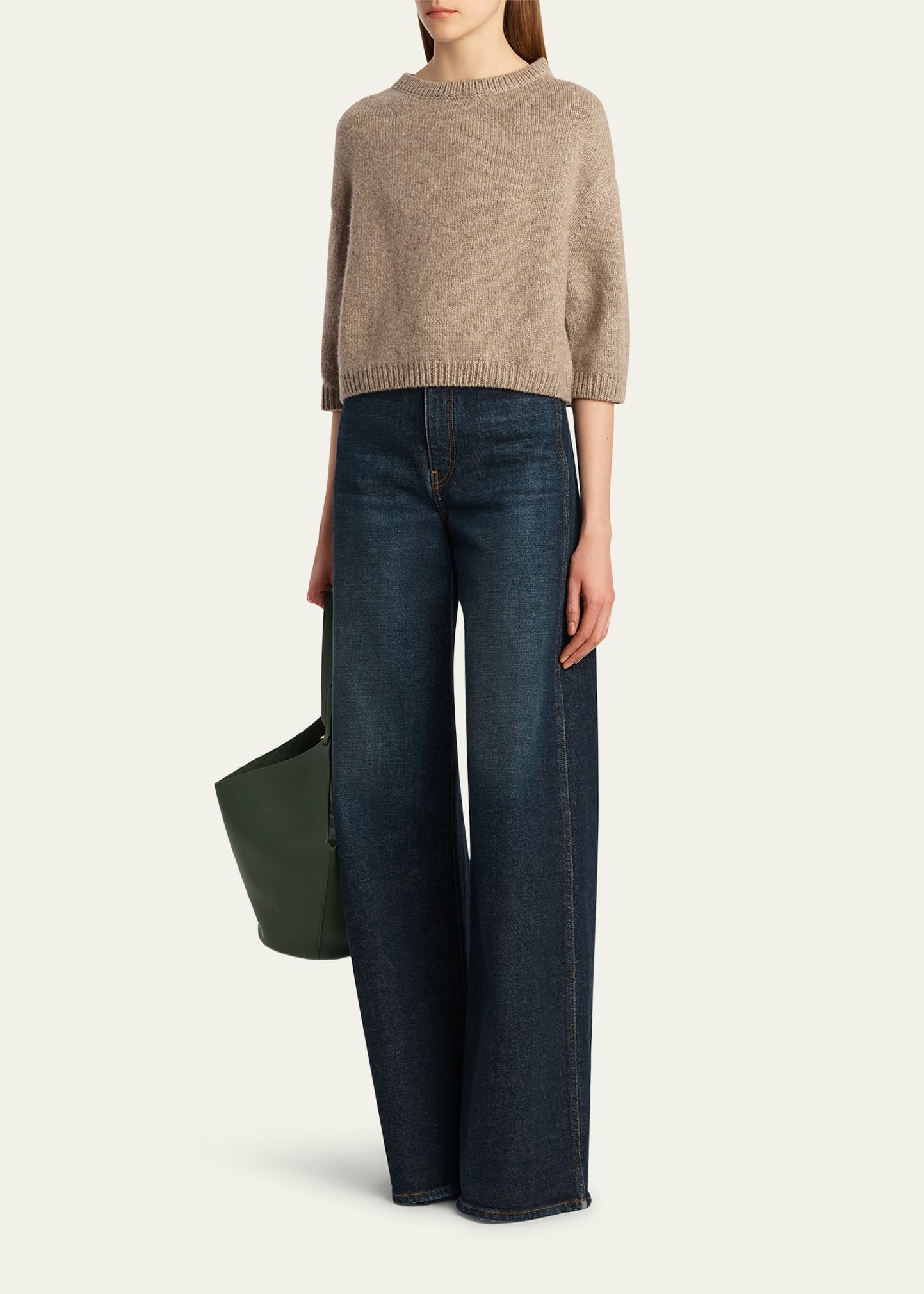 Sabina Cashmere Elbow-Sleeve Boxy Sweater - 2