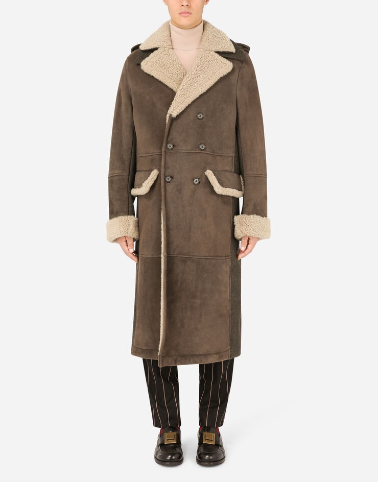 Double-breasted shearling coat with wool inserts - 1