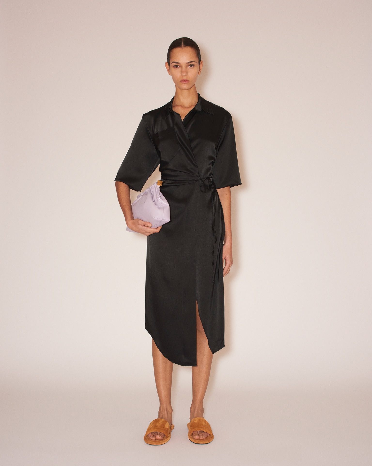 LAIS - Draped front shirt dress - Black - 4