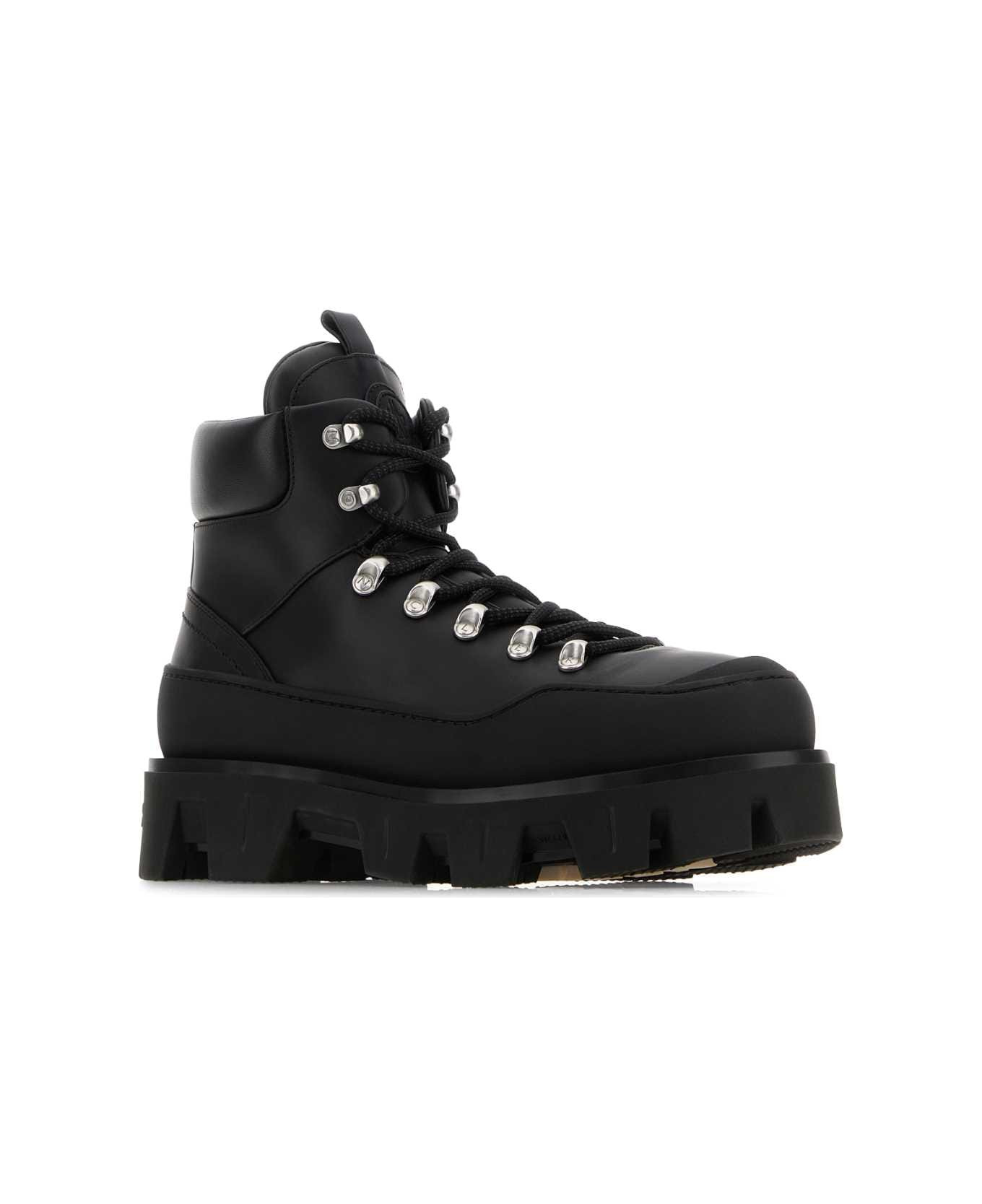 Black Leather Peak Trek Ankle Boots - 2