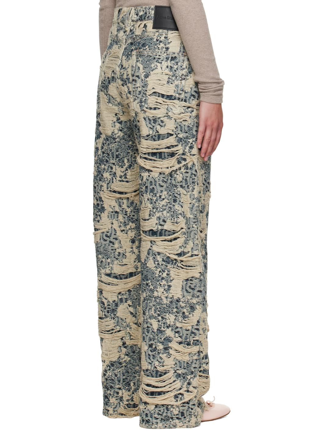 Blue & Beige 1981 Distressed Monogram Jeans - 3