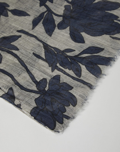 Brunello Cucinelli Magnolia print linen scarf outlook