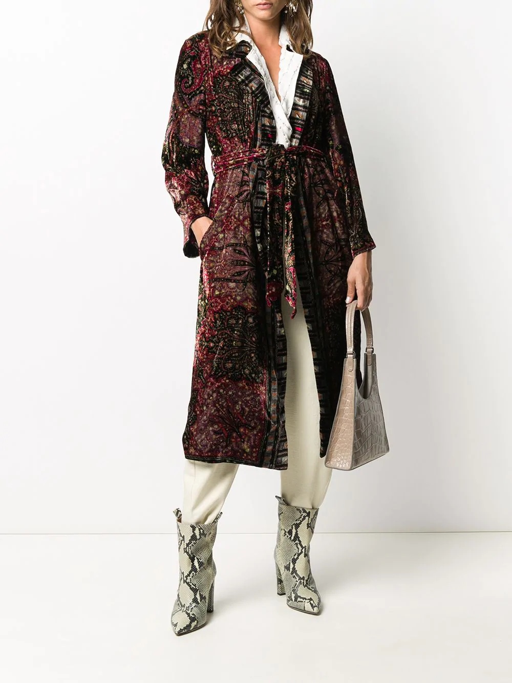 paisley-print tie waist coat - 2