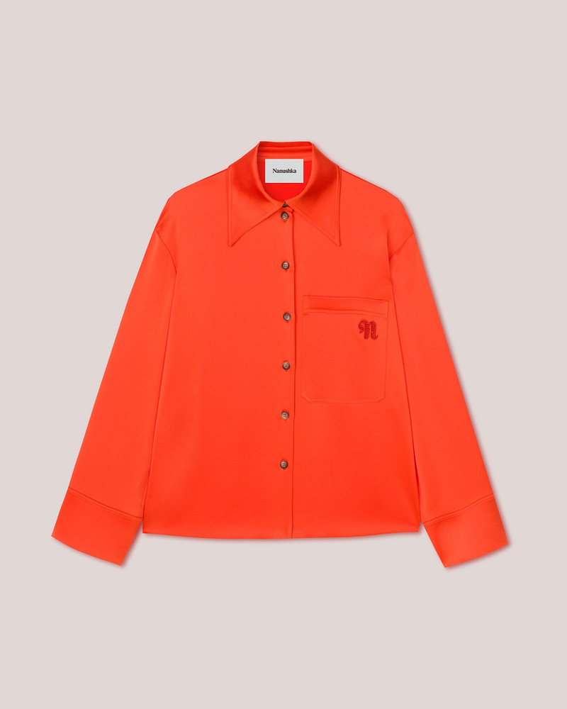 EBBA - Relaxed fit satin long sleeve shirt - Blood orange 1