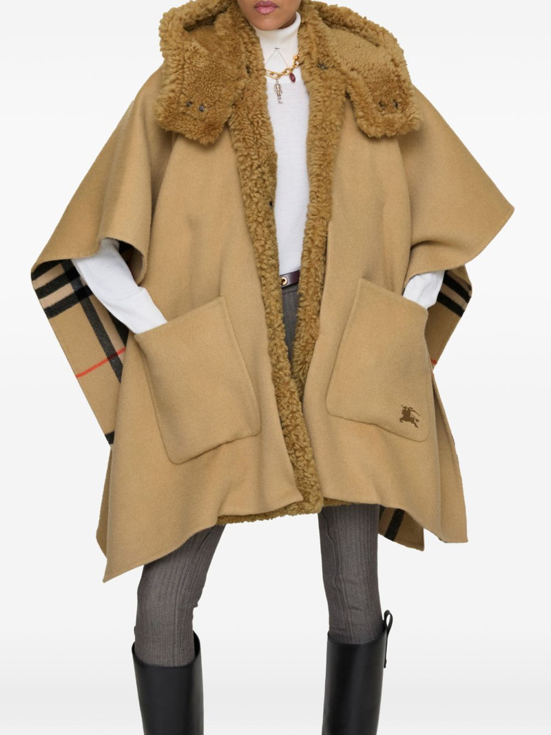Burberry reversible shearling trim check cashmere cape outlook