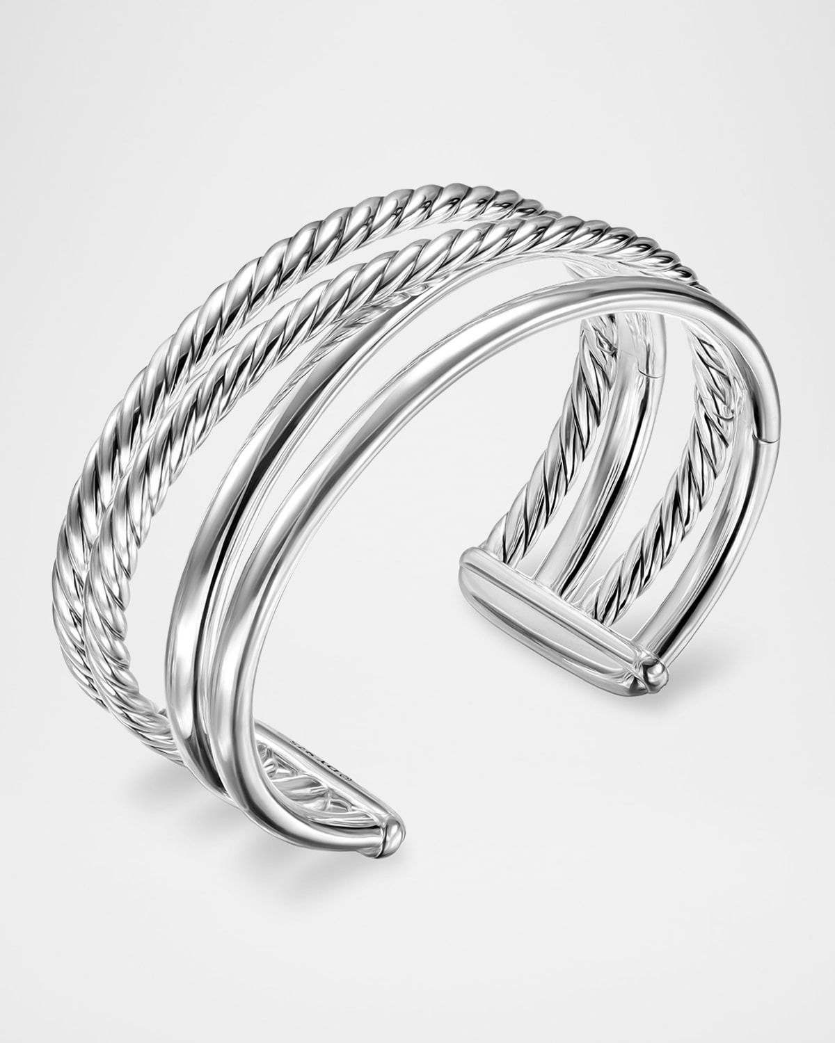 Crossover 5 Row Cuff Bracelet in Silver, 25mm - 3