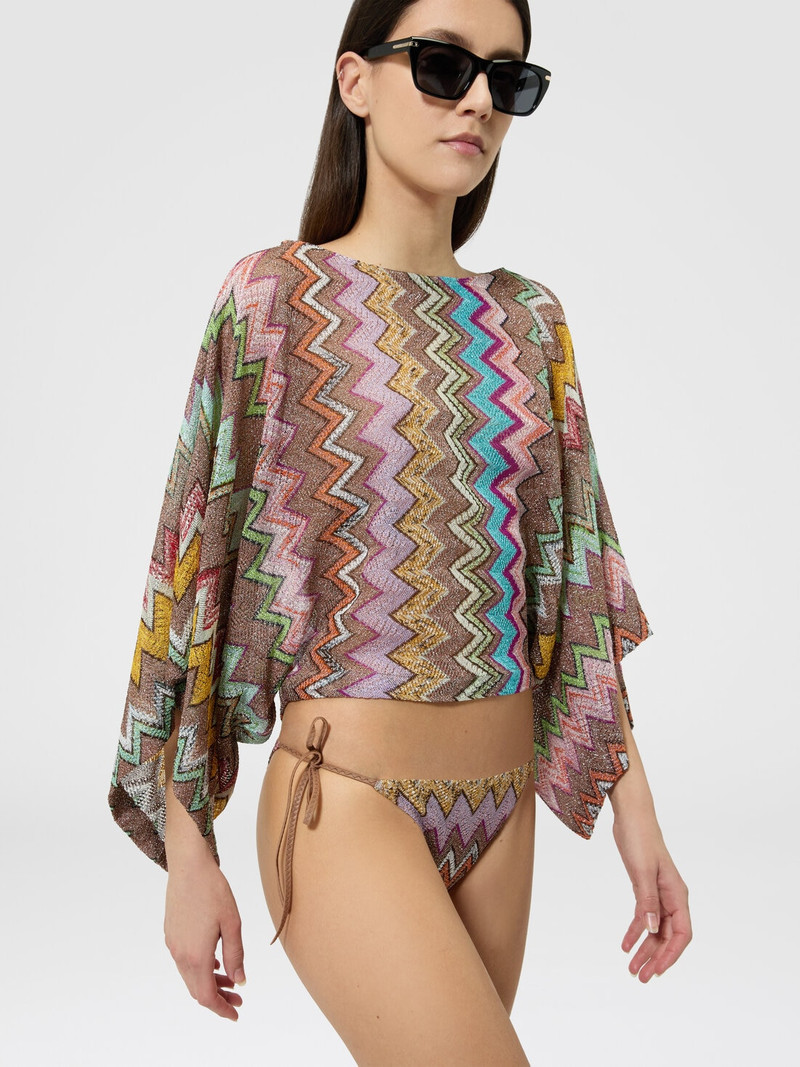 Long-sleeved top in lamé viscose with macro zigzag pattern 4