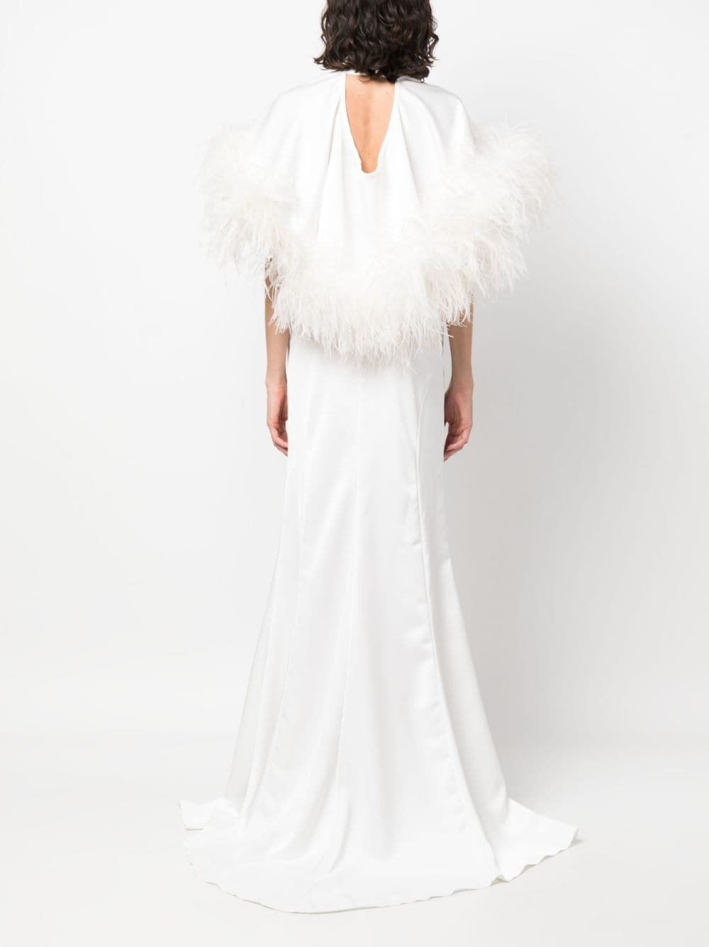feather-trim cut-out gown - 4