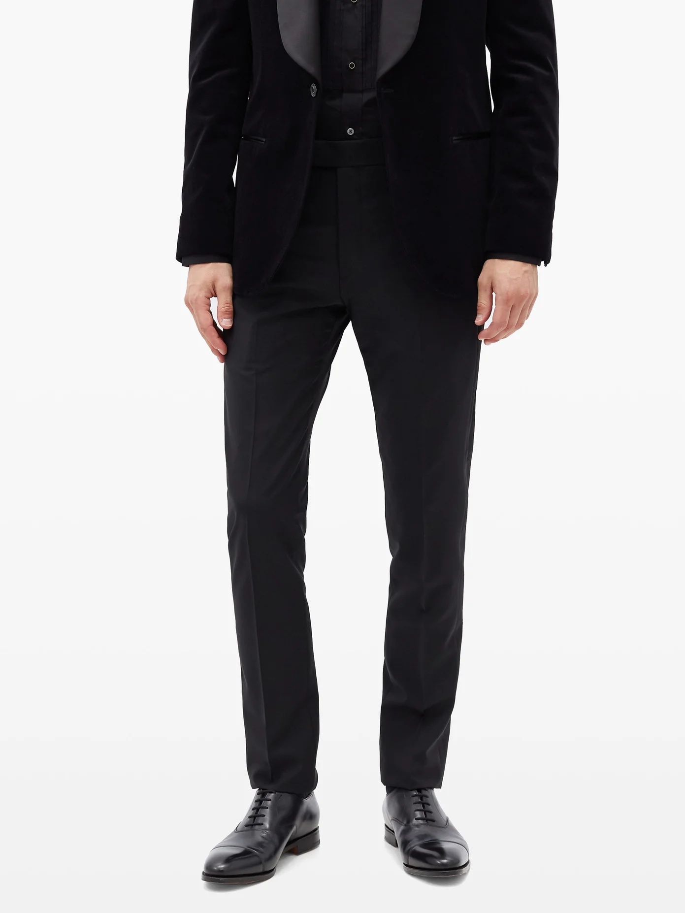 Satin-trim wool-blend tuxedo trousers - 6