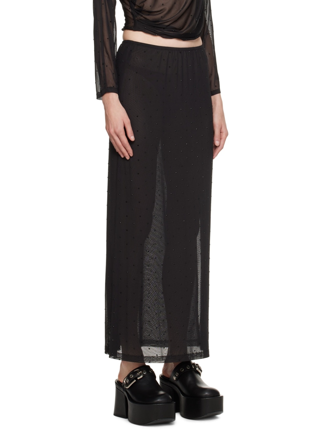 Black Rhinestone Maxi Skirt - 2