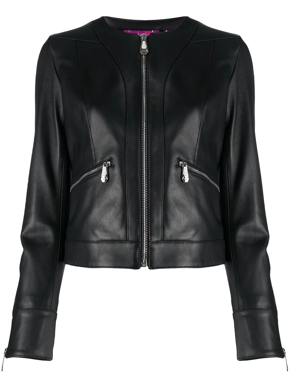 zipped leather jacket - 1